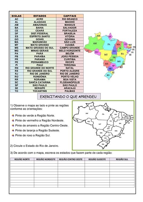 Geografia divisão política do Brasil Atividade de geografia sobre a