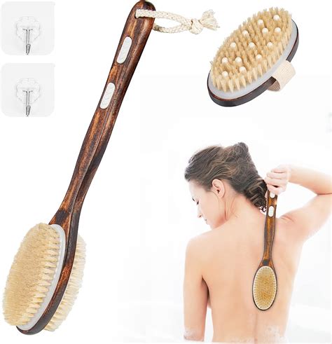 KJIXYUNG Bath Brush Back Dry Brushing Body Brush Set Natural Bristles