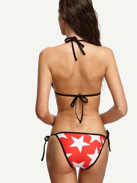 Bikini Estrella Estampada Ribete Combinado Rojo Spanish Shein Sheinside