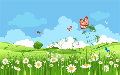 Spring meadow cloudscape Royalty Free Vector Image