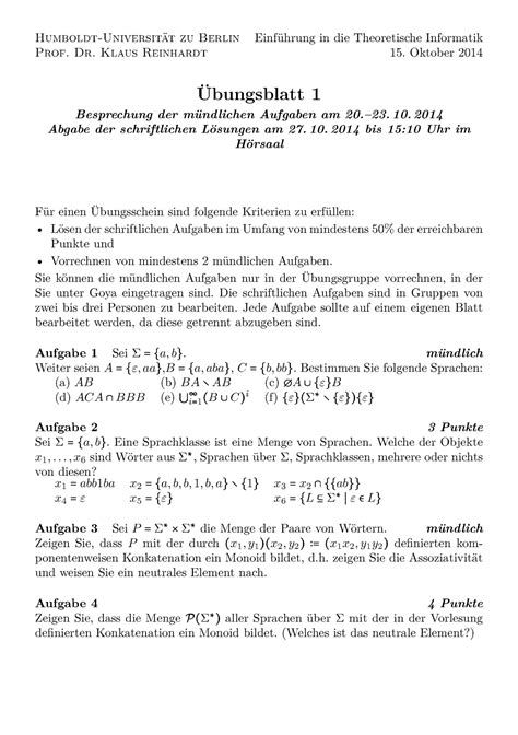 Pflichtaufgaben Übungsblatt 1 14 Humboldt Universität zu Berlin