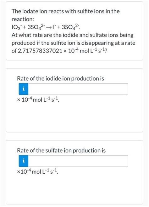 Solved The Iodate Ion Reacts With Sulfite Ions In The Chegg