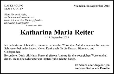 Traueranzeigen Von Katharina Maria Reiter ZVW Trauer