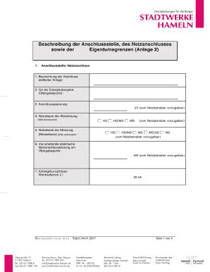 Ausfüllbar Online swhm netze Beschreibung der Anschlussstelle des