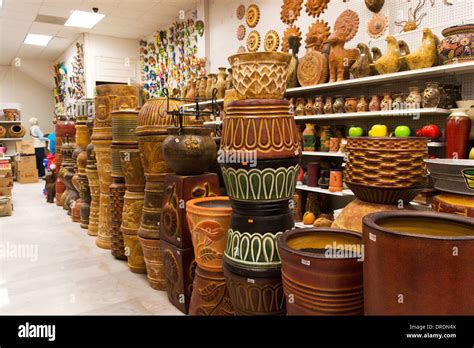 Mexican Pottery On Display In A Department Store In Nuevo Progreso