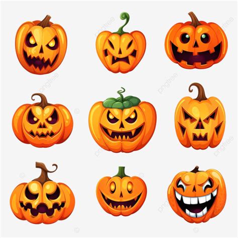 Happy Halloween Scary And Funny Faces Set, Halloween Traditional Decoration Elements With ...