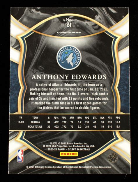 Anthony Edwards 2020 21 Select Blue Retail 61 Pristine Auction