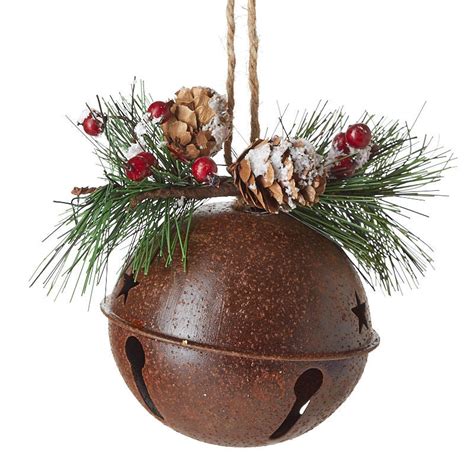 Rusty Tin Jingle Bell And Pinecone Ornament Christmas Ornaments