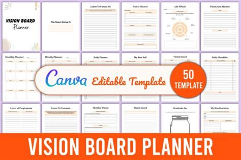 Editable Vision Board Planner Canva Graphic By KDPMart Creative Fabrica