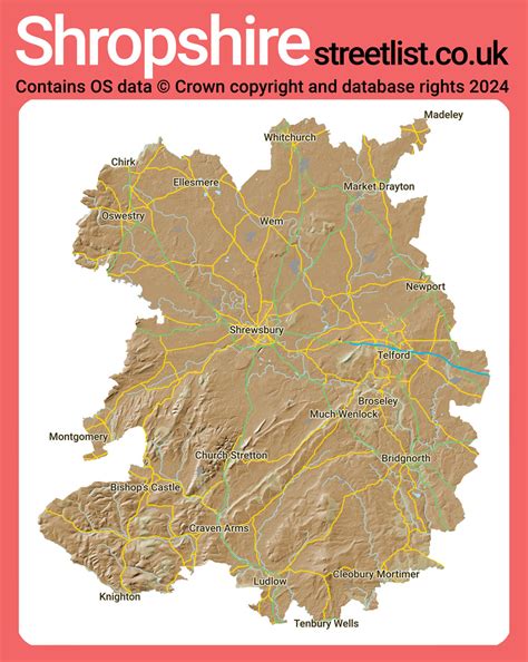 County Map of Shropshire: Cities, Towns, and Villages