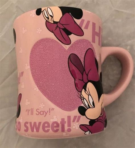 Disney Minnie Mouse Pink Large Coffee Mug With Glitter Heart Quotes Ebay