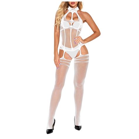 Jggspwm Women S Lace Halter Neck Bodysuit Fishnet Suit Sexy Lingerie