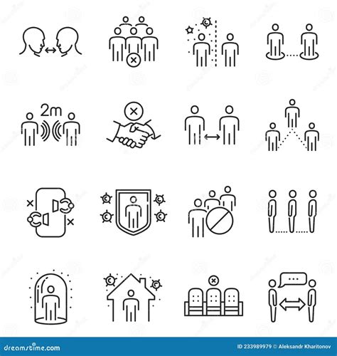 Social Distancing Line Icon Set Vector Illustration Monochrome Linear