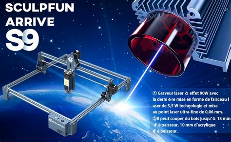 SCULPFUN S9 Graveur Laser Découpe Laser 5 5W avec Faisceau Laser Ultra