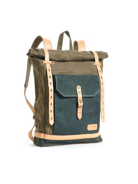 Olive Green Waxed Canvas School Backpack Waxed Canvas Bag Canvas