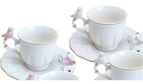 X Caras Caf Passarinho Rosa E Branco Wolff Porcelana Bird