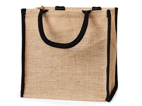 Reusable Burlap Tote With Black Trim Large 12x7 75x12 6 Pack