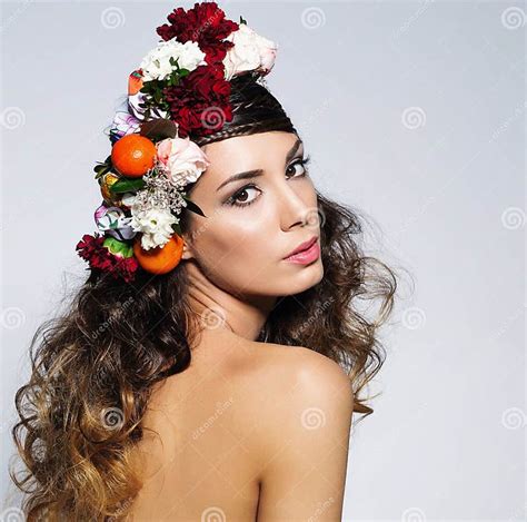 Beautiful Woman In Flower Crown Stock Image Image Of Female Creative