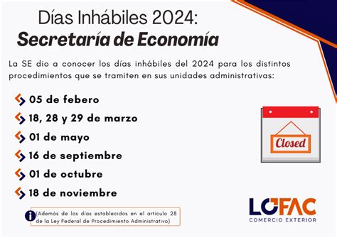 Días inhábiles 2024 Secretaría de Economía LOFAC