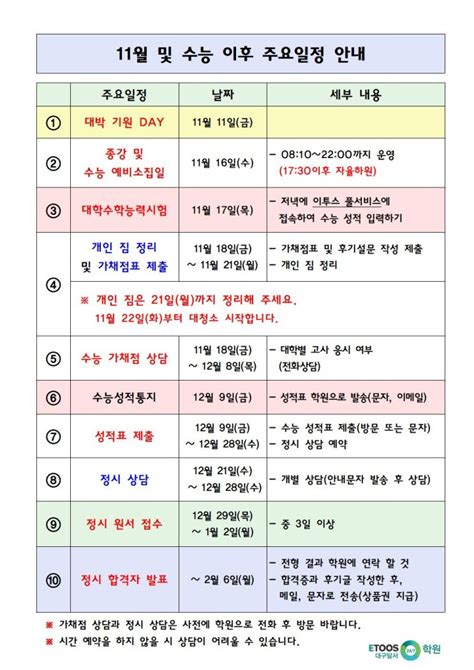 대구독학재수학원 2023 수능 후 주요 일정 및 세부사항 안내 수정 네이버 블로그