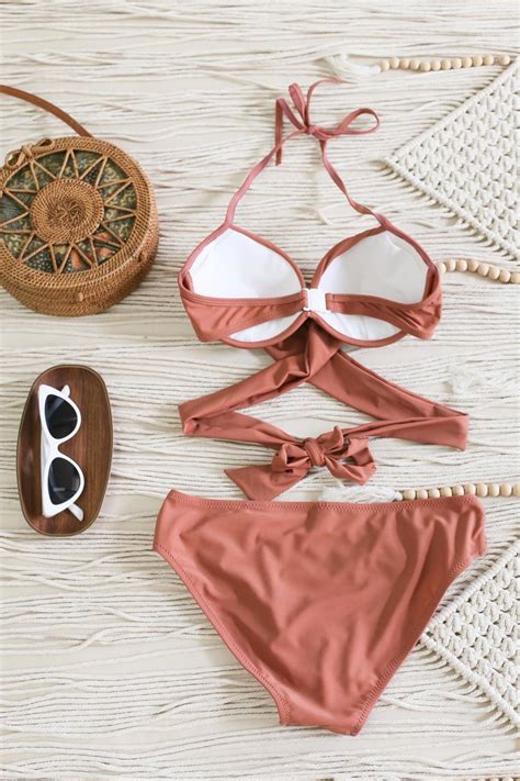 Classic Cross Wrap Bikini Set Dusty Peach Shopperboard