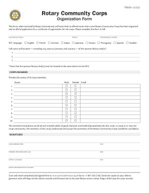 Fillable Online Rotary Community Corps Organization Form Rotary