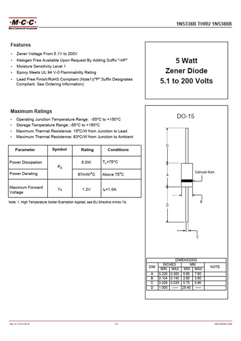 1n5341b Datasheet Zener Diode