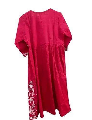 Semi Stitched Churidar Red Ladies Stitched Embroidered Cotton Suit