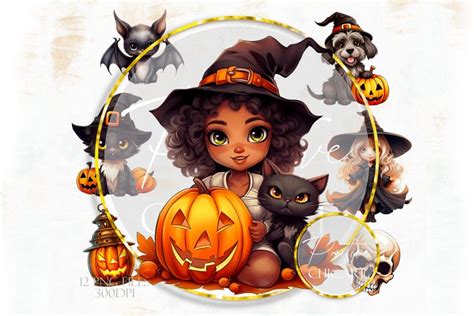 Spooky Season Halloween Clipart Cat Dog Witch Bat Skull PNG