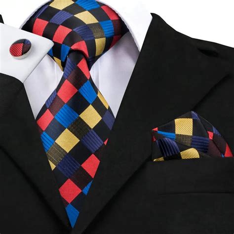 Buy 2017 Fashion Multi Color Plaid Tie Hanky Cufflink Silk Necktie Ties For Men