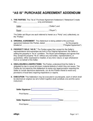 Fillable Online As Is Purchase Agreement Addendum Fax Email Print