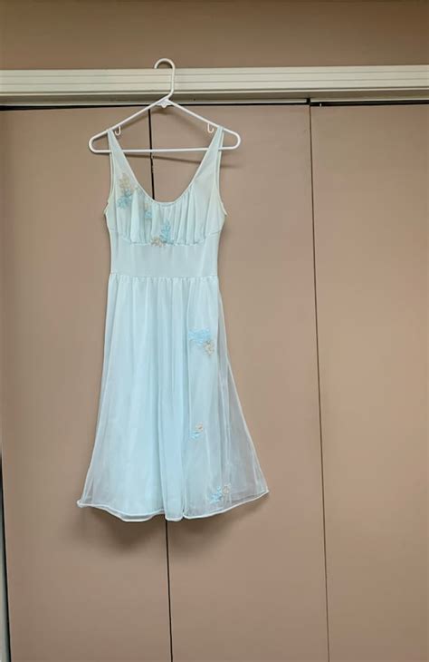 Vintage Negligee Gown Baby Blue Nightie Sheer Linge Gem