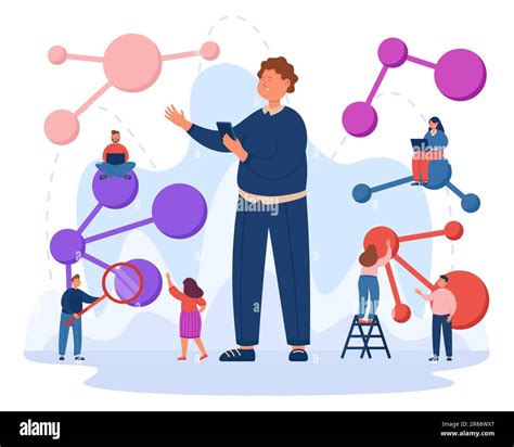 Tiny Cartoon Scientists Studying Complex Molecules Stock Vector Image