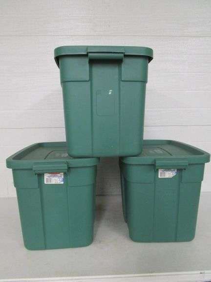 3 - Rubbermaid 18 Gallon Storage Containers w/Lids - Oberman Auctions