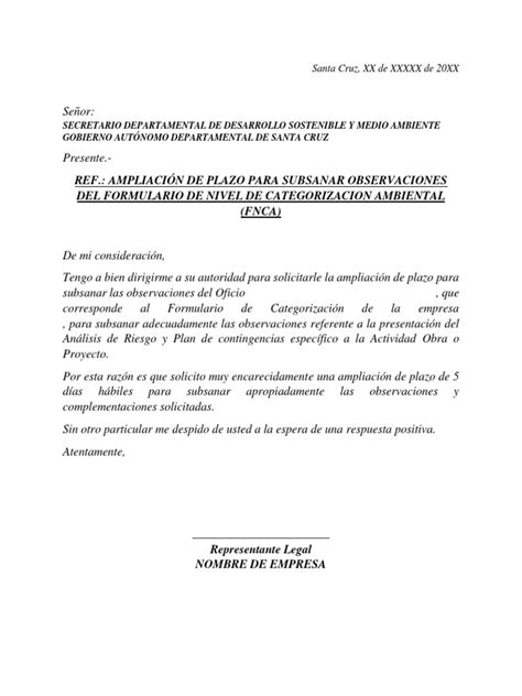 Carta Para Ampliacion De Plazo Pdf