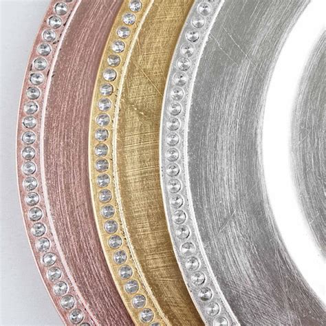 6 Pack 13 Round Gold Acrylic Charger Plates With Rhinestones Efavormart