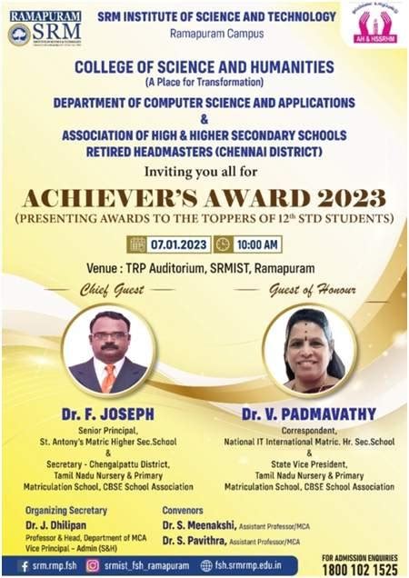 ACHIEVER’S AWARD 2023 for toppers – SRM University