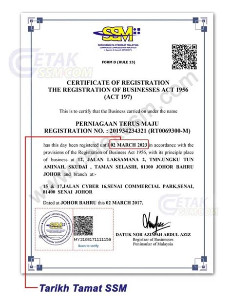 Semak Tarikh Tamat SSM Cetak Perbaharui Sijil SSM Online