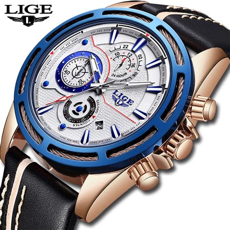 Lige Mens Watches Top Brand Luxury Quartz Gold Watch Men Casual Leather