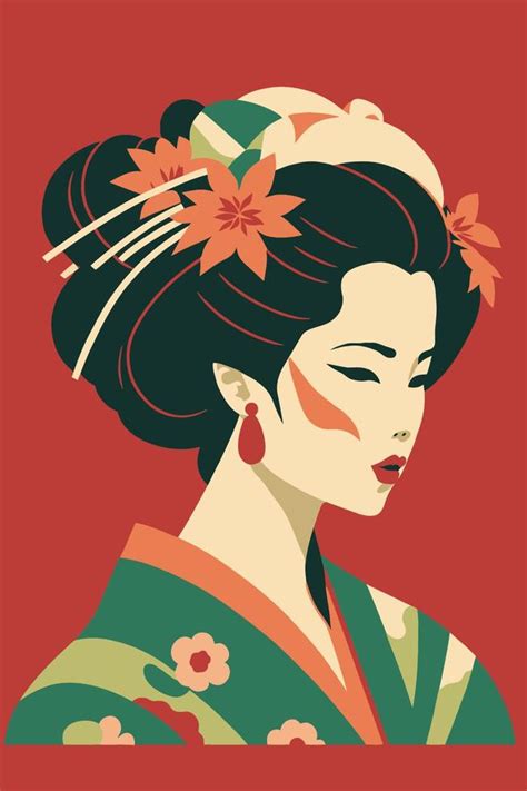 Retrato Geisha Japonesa En Kimono Mujer Japonesa En Adorno Floral