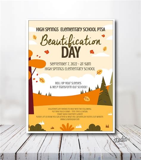 Fall Beautification Day Flyer And Poster School Clean Up Day Flyer