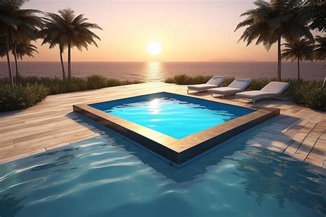 Premium Photo The Edge Of A Pool By Sunset 3d Rendering