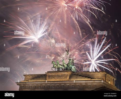 Fireworks Over The Brandenburg Gate In Berlin Germany During New Year