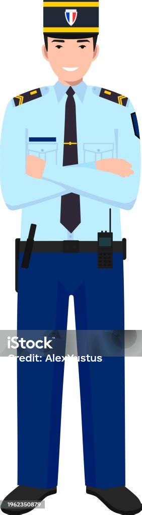 Standing French Policeman Gendarme And Traditional Uniform Character