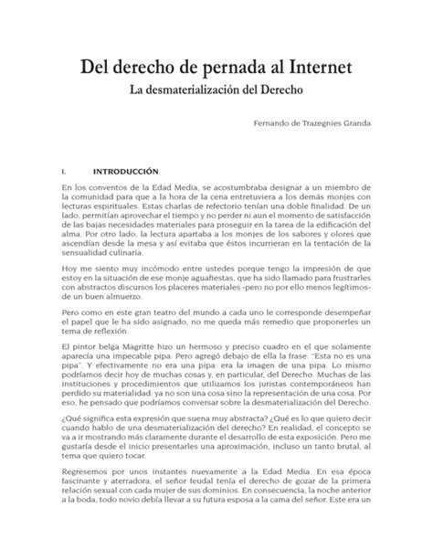 Del Derecho De Pernada Al Internet La Desmaterialización Del