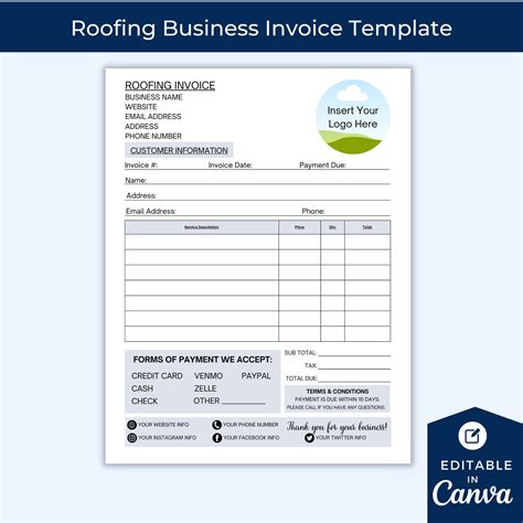 Roofing Business Invoice Template Contractor Accounting Rehab Project Renovation Invoice