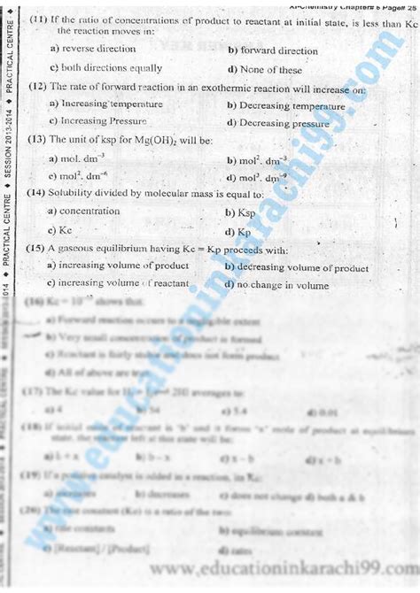 Solution Mcqs Chemical Equilibrium Pc Chemistry Class Th Studypool