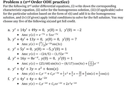 Solved Problem 2 2nd Order ODE Practice For The Following Chegg