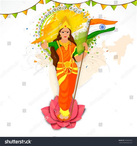 Illustration Of Bharat Mata Mother India Holding Indian Flag And