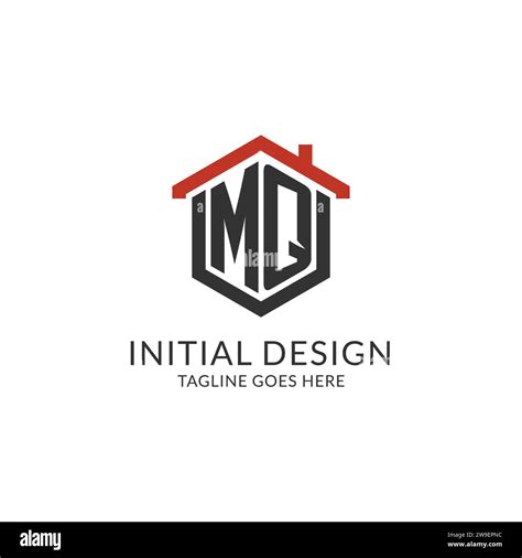 Initial Logo MQ Monogram With Home Roof Hexagon Shape Design Simple